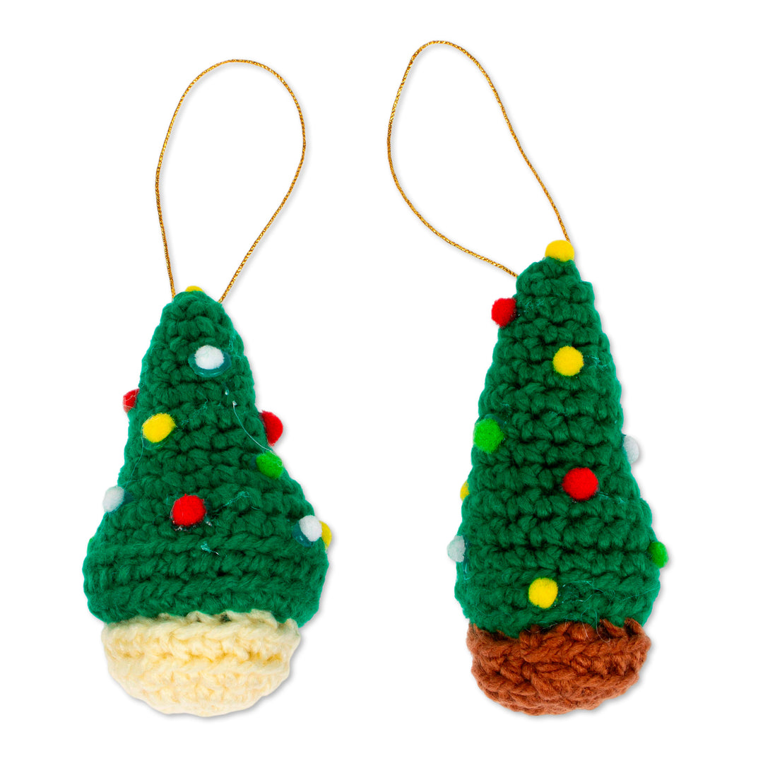 Crocheted Christmas Tree Ornaments (Pair) - Trimmed Trees