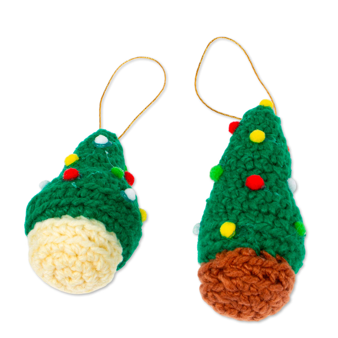 Crocheted Christmas Tree Ornaments (Pair) - Trimmed Trees