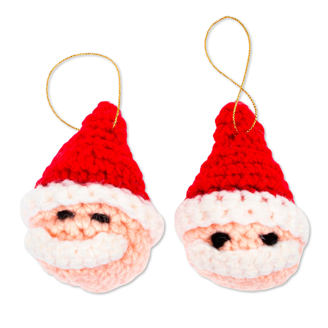 Hand Crocheted Santa Head Ornaments (Pair) - Old-Fashioned Santa