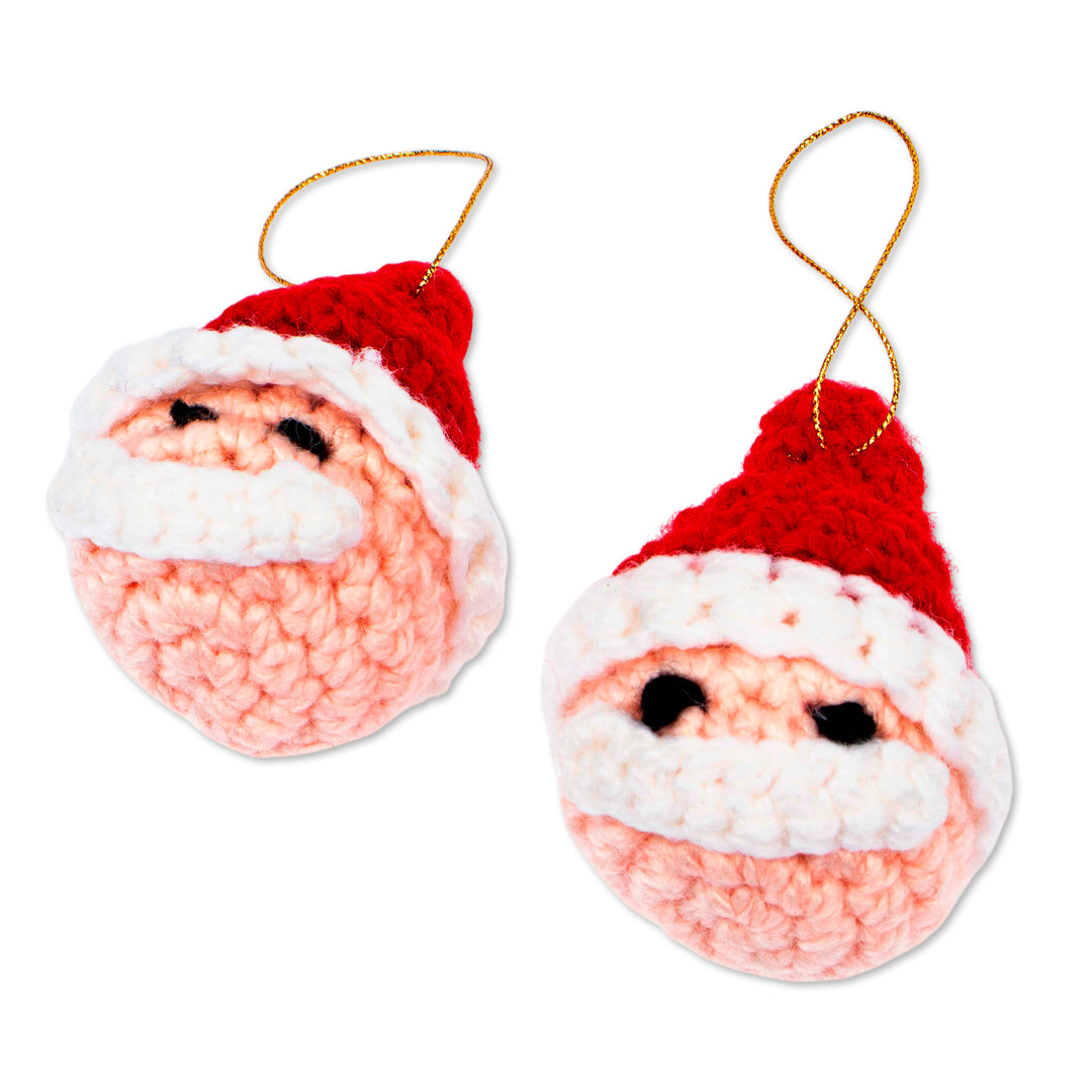 Hand Crocheted Santa Head Ornaments (Pair) - Old-Fashioned Santa