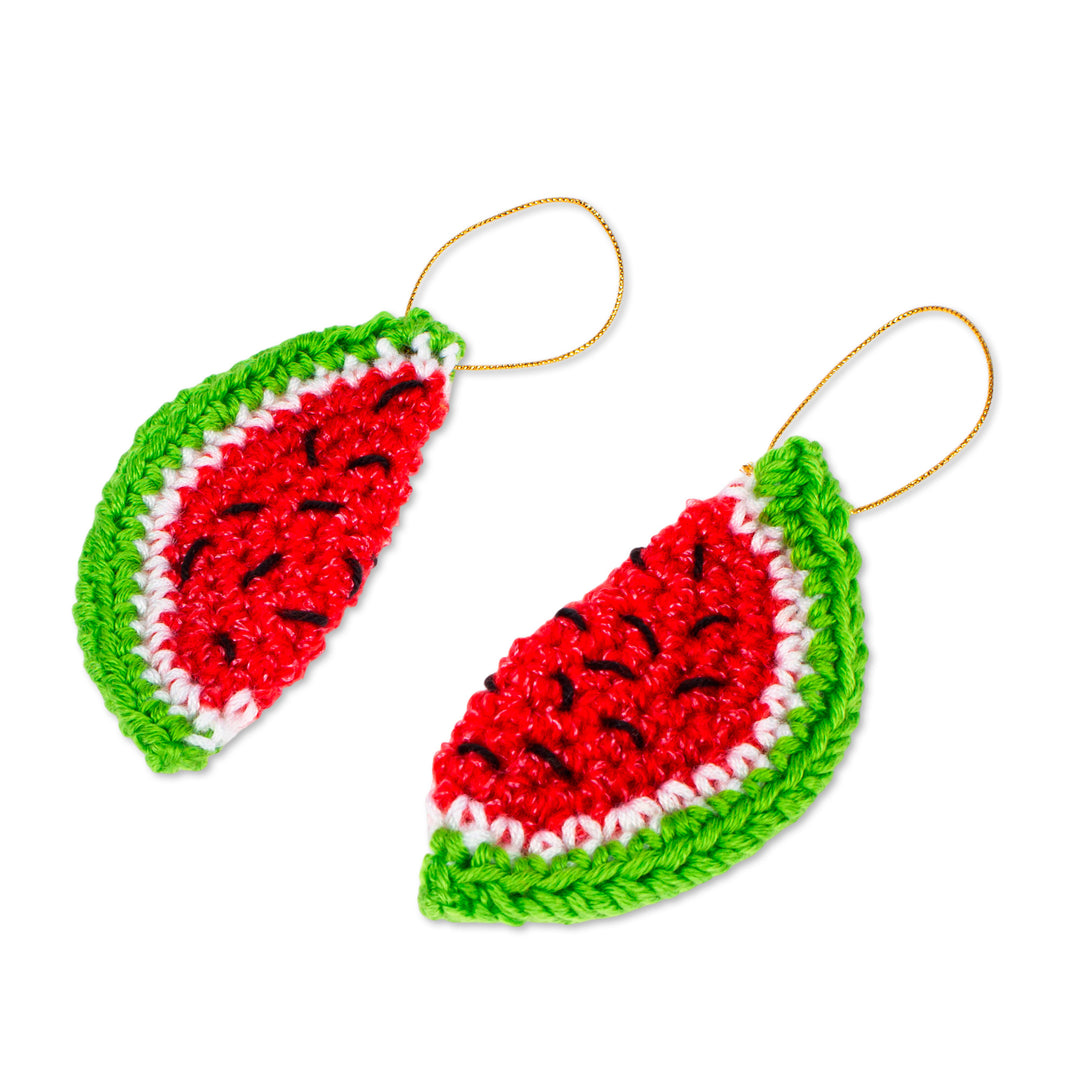 Artisan Crafted Watermelon Ornaments (Pair) - Sweet Slice
