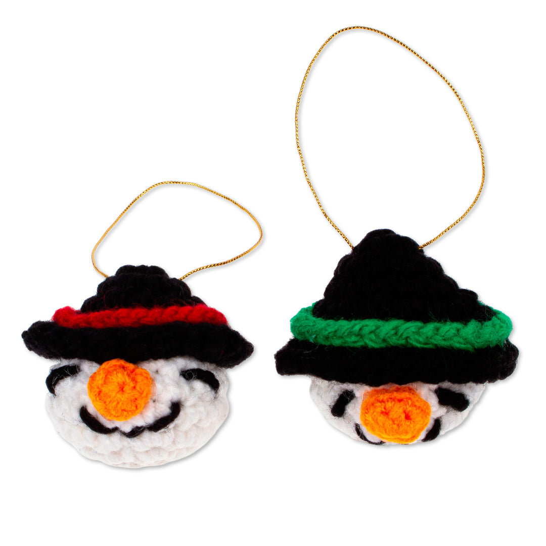 Handmade Crocheted Snowman Head Ornaments (Pair) - Snowman Smiles