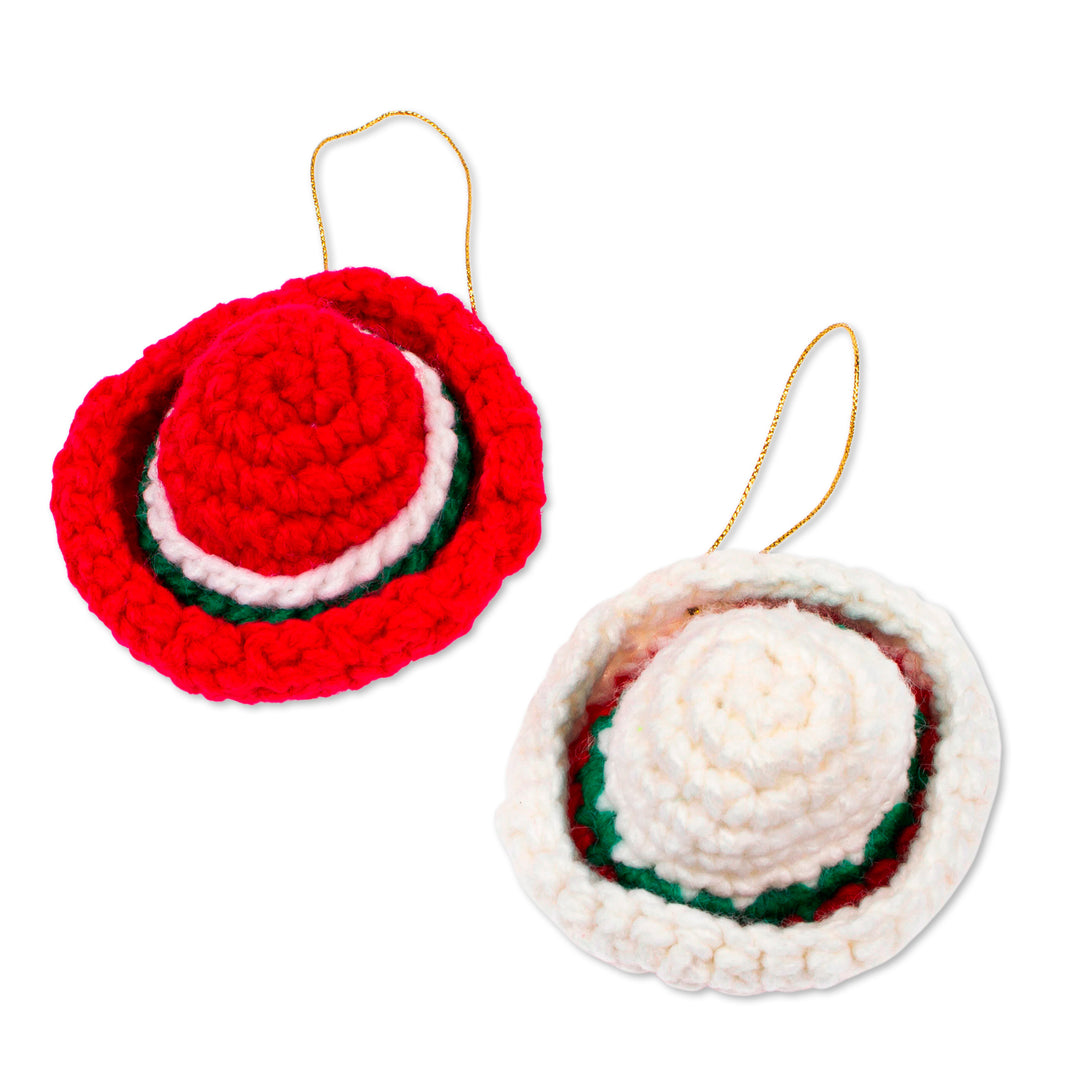 Hand Crocheted Sombrero Christmas Ornaments (Pair) - Holiday Sombreros