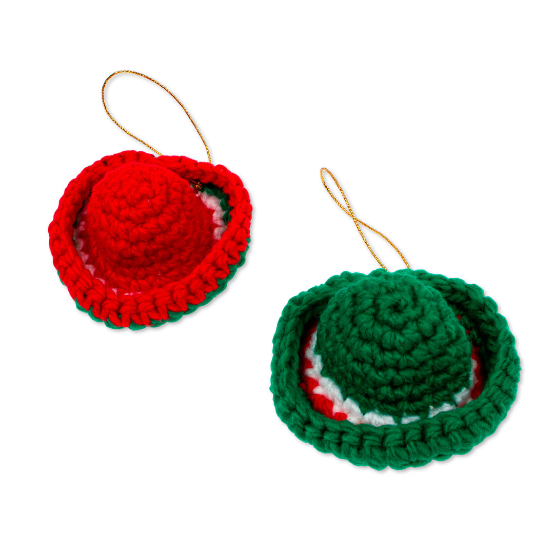 Red and Green Sombrero Ornaments (Pair) - Sombrero Cheer