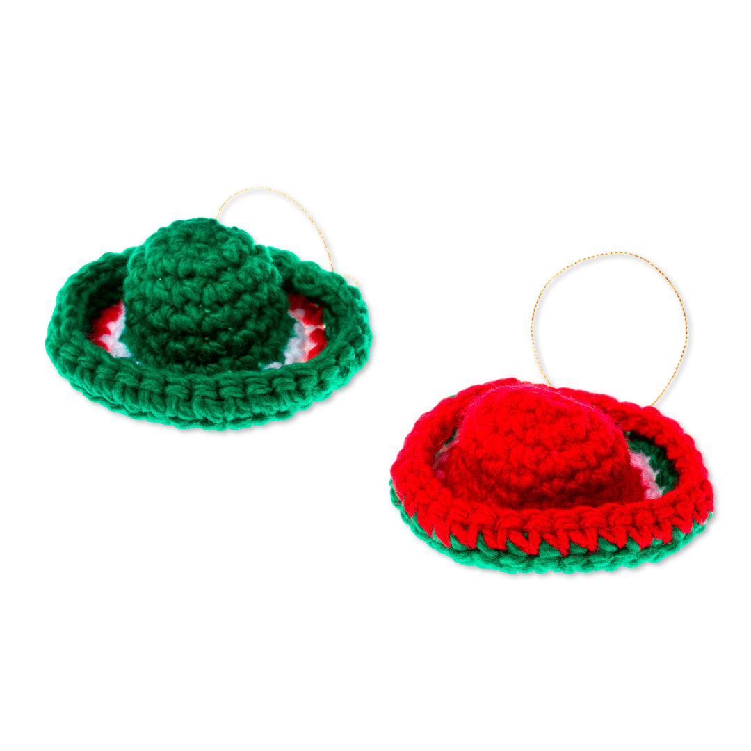 Red and Green Sombrero Ornaments (Pair) - Sombrero Cheer