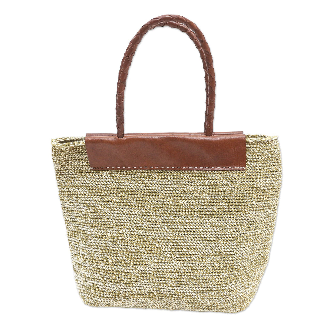 Hand Crafted Cotton and Leather Tote Bag from Bali - Quick Trip