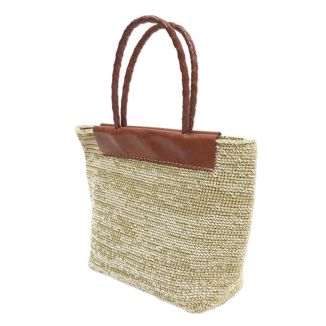 Hand Crafted Cotton and Leather Tote Bag from Bali - Quick Trip