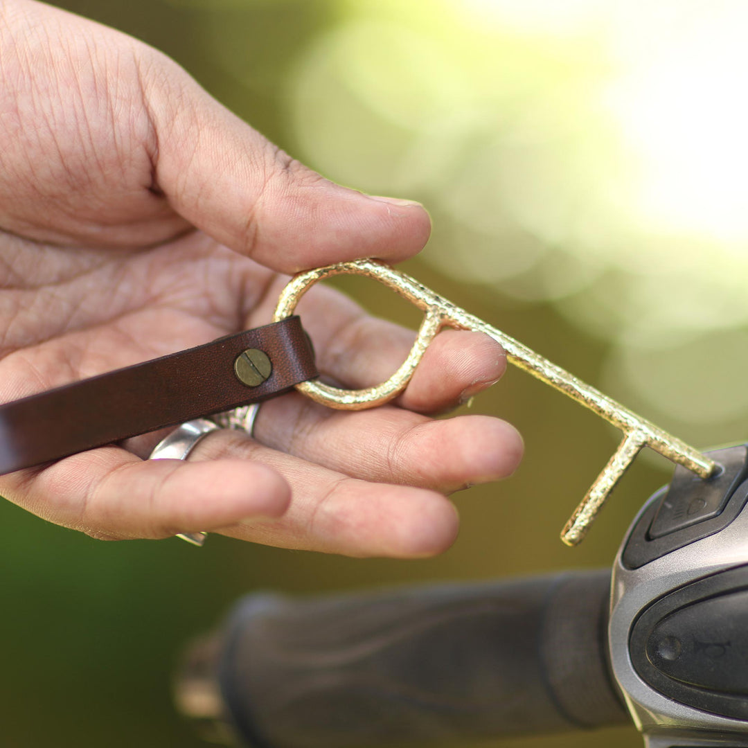 Brass No Touch Tool with Leather Lanyard - Java Explorer