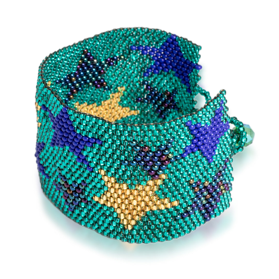 Teal Star Motif Beaded Wristband Bracelet - Constellation in Teal