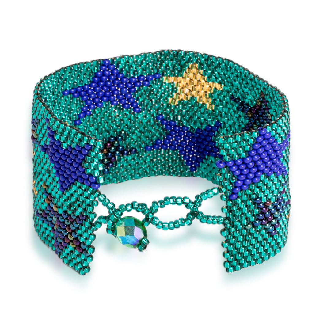 Teal Star Motif Beaded Wristband Bracelet - Constellation in Teal
