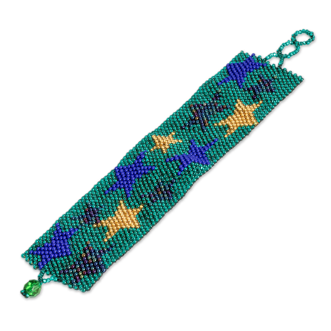 Teal Star Motif Beaded Wristband Bracelet - Constellation in Teal