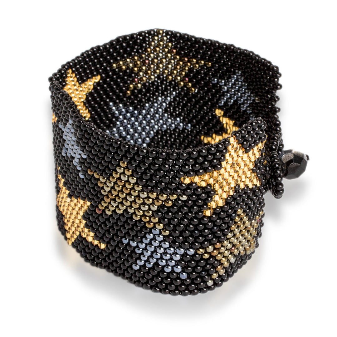 Black Star Motif Beaded Bracelet from Guatemala - Constellation in Ebony