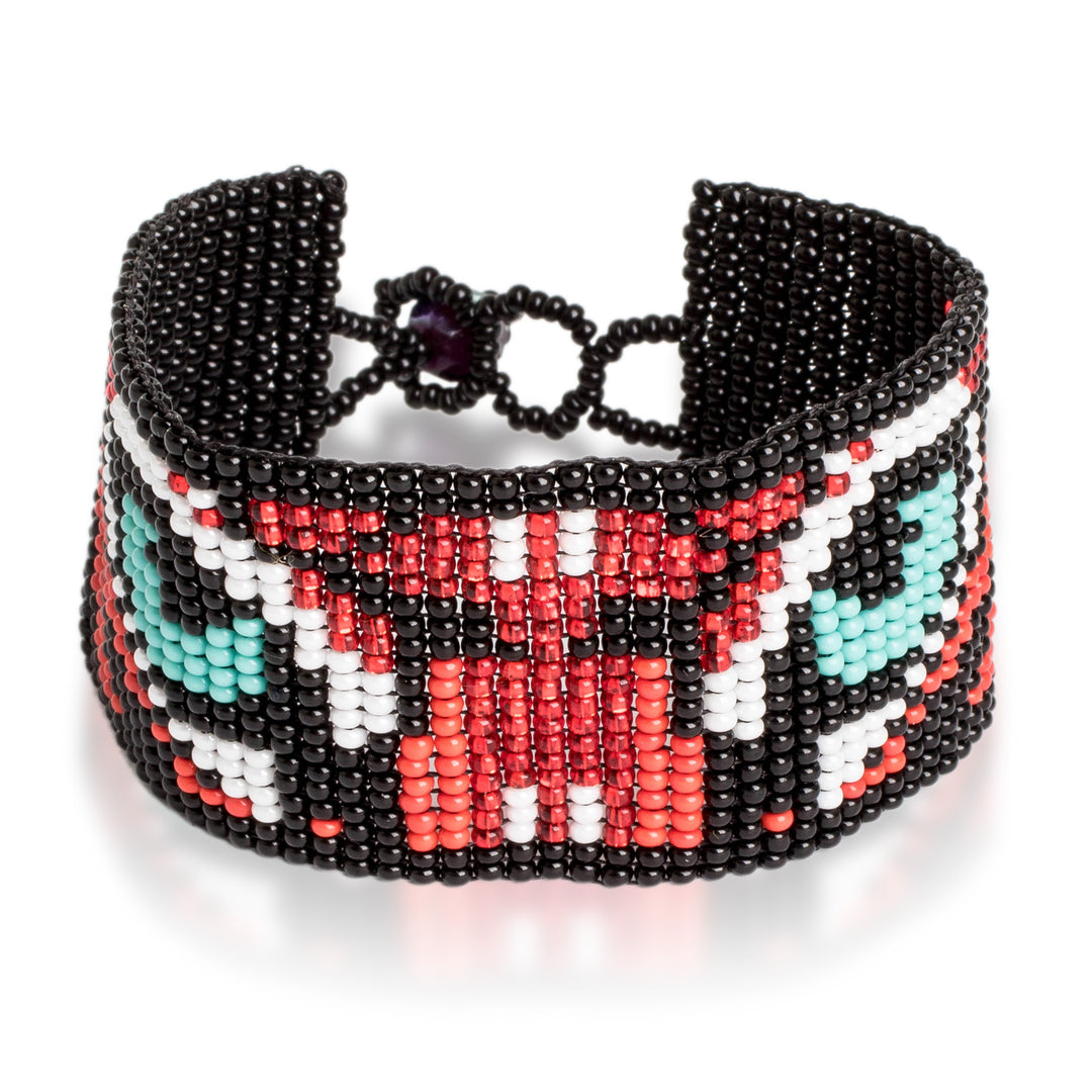 Multicolored Beaded Tiger Motif Bracelet - Tiger Eyes