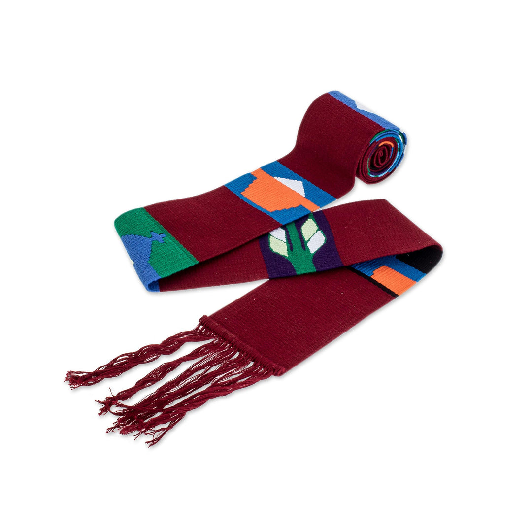 Artisan Woven Cotton Table Runner - Solola Totem in Crimson