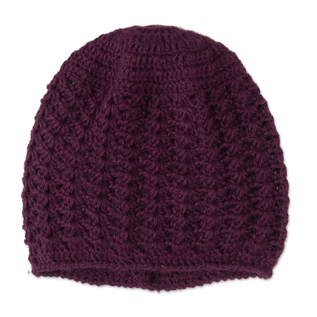 Hand Crocheted Deep Purple Alpaca Hat - Deep Purple Stars Align