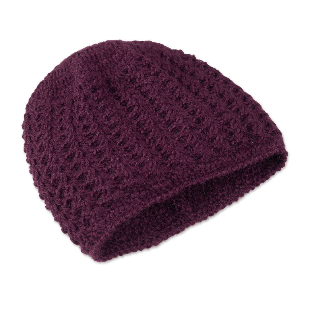 Hand Crocheted Deep Purple Alpaca Hat - Deep Purple Stars Align