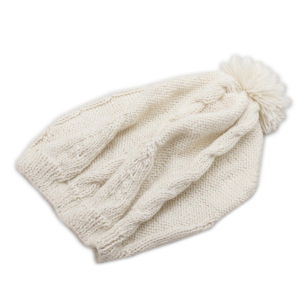 White Cable Knit 100% Alpaca Hat - Warm Cables in White