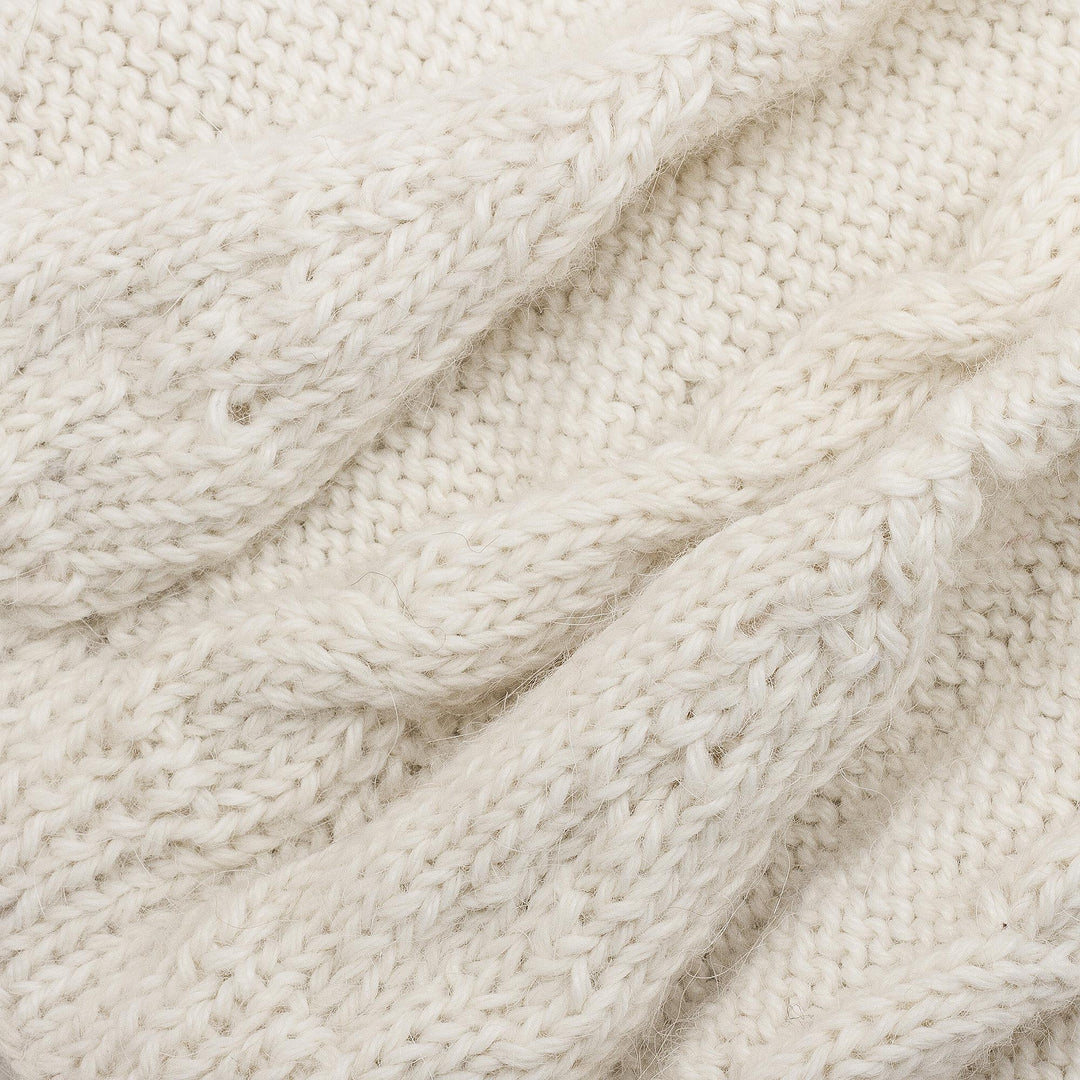 White Cable Knit 100% Alpaca Hat - Warm Cables in White