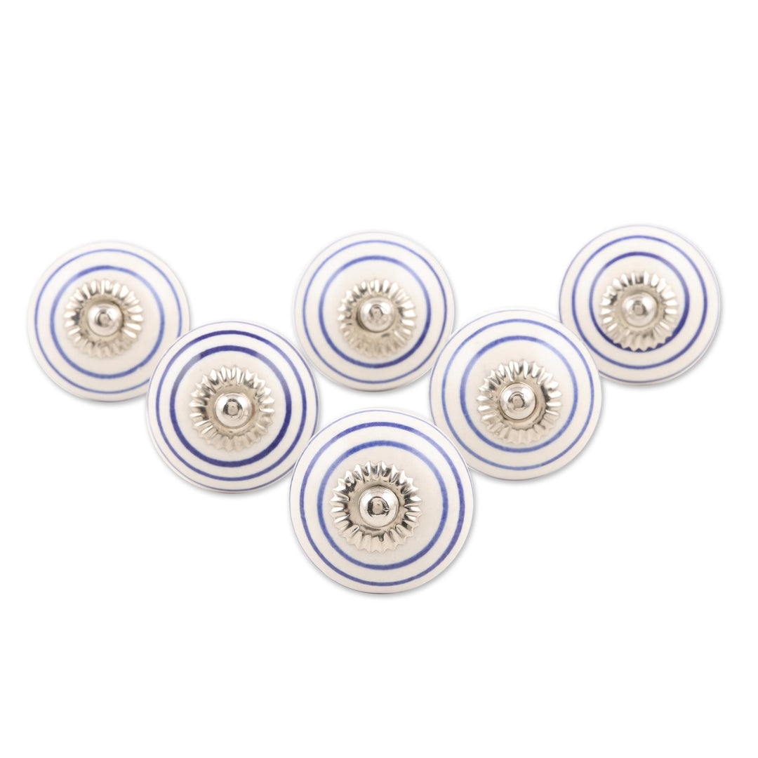 Hand Painted Blue and White Knobs from India (Set of 6) - Blue Loops
