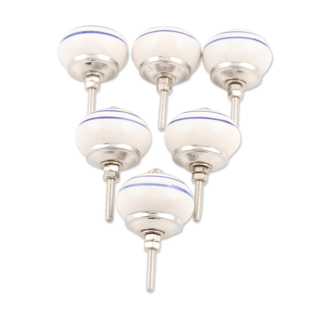 Hand Painted Blue and White Knobs from India (Set of 6) - Blue Loops