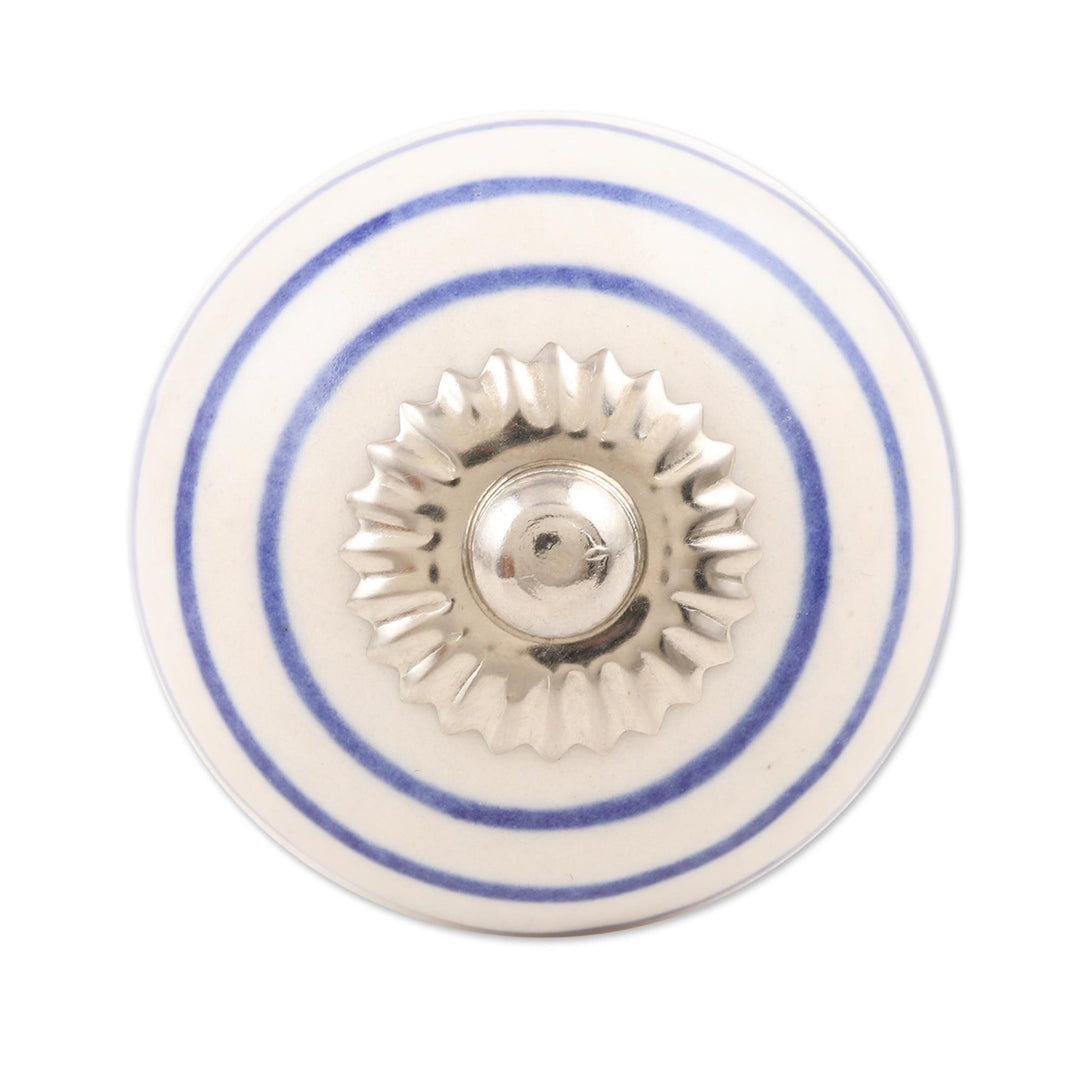 Hand Painted Blue and White Knobs from India (Set of 6) - Blue Loops