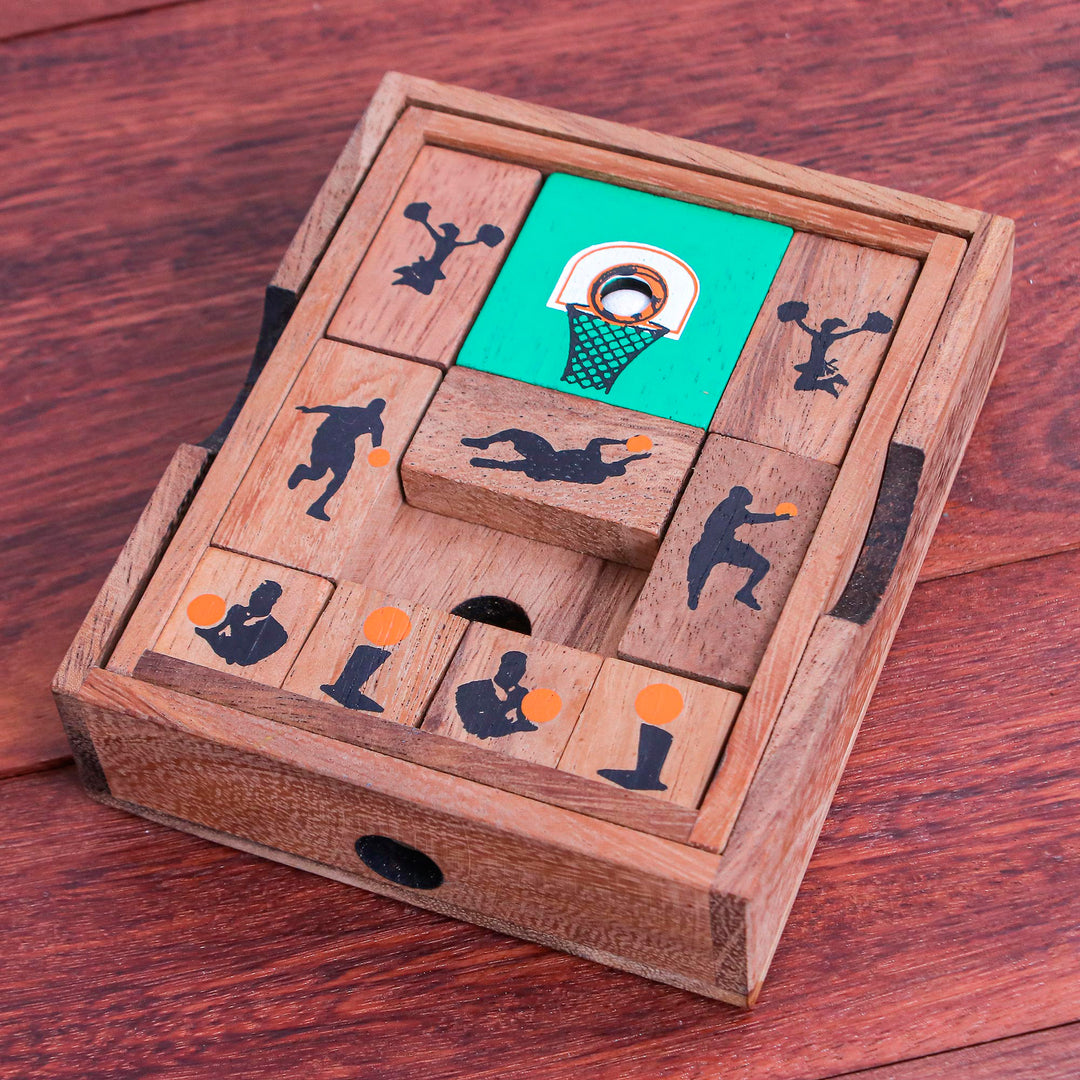 Hand Made Raintree Wood Sliding Basketball Game - Basketball Escape