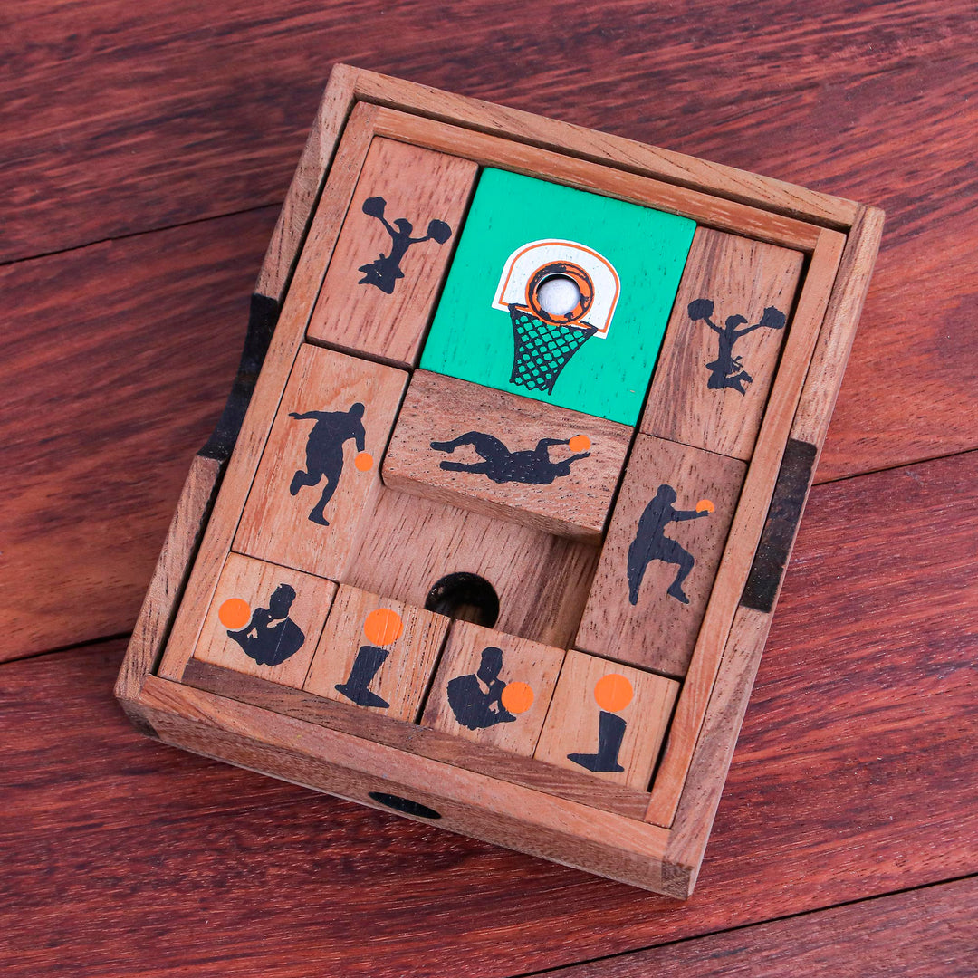 Hand Made Raintree Wood Sliding Basketball Game - Basketball Escape