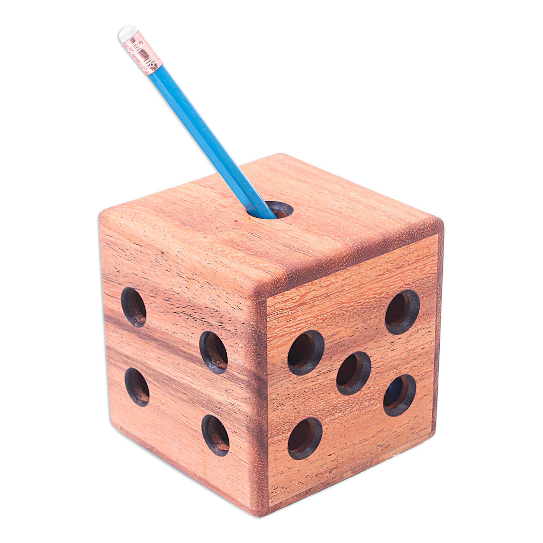 Hand Carved Raintree Wood Pen Holder from Thailand - Creative Die
