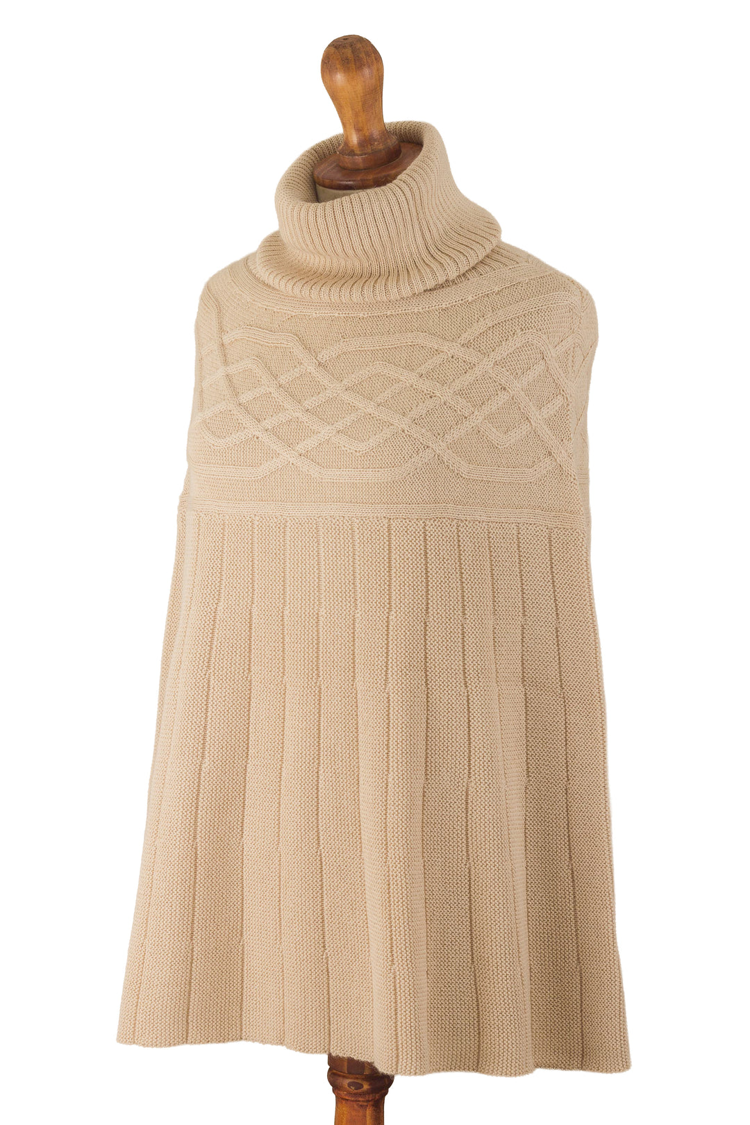 Braided Detail Ivory Alpaca Blend Poncho from Peru - Natural Ivory