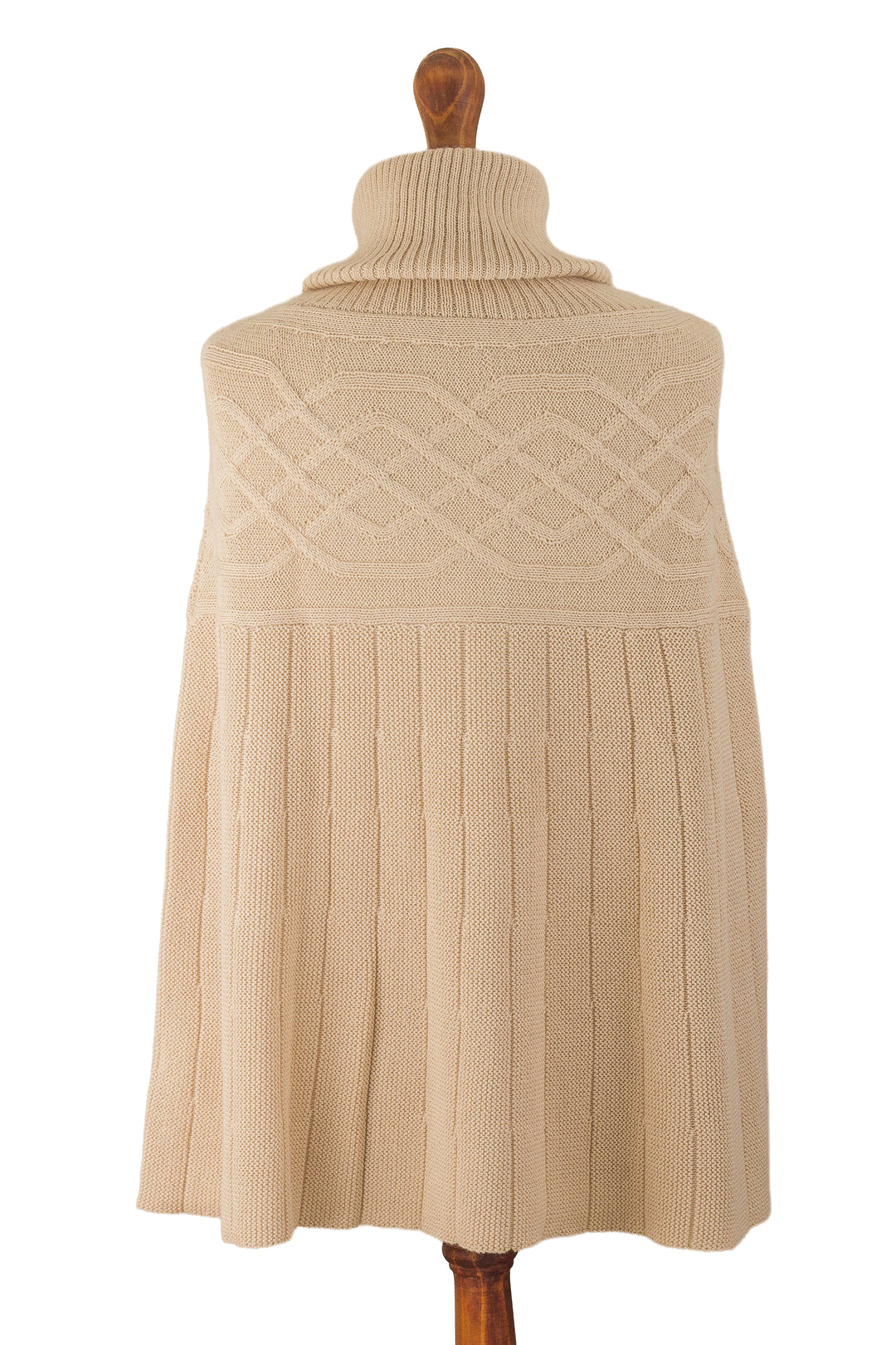 Braided Detail Ivory Alpaca Blend Poncho from Peru - Natural Ivory