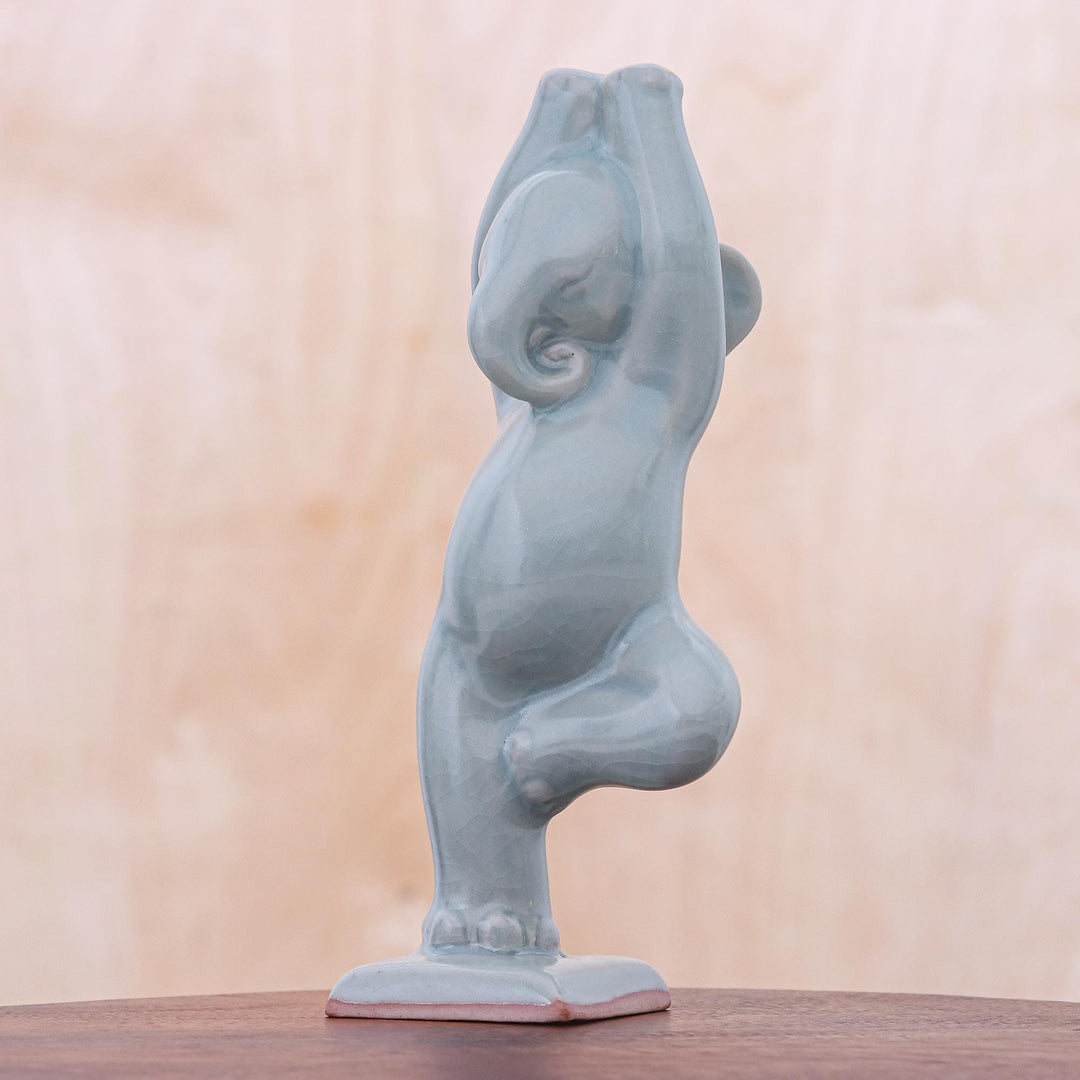Ceramic Elephant Yoga Figurine from Thailand - Elephant Tree Pose