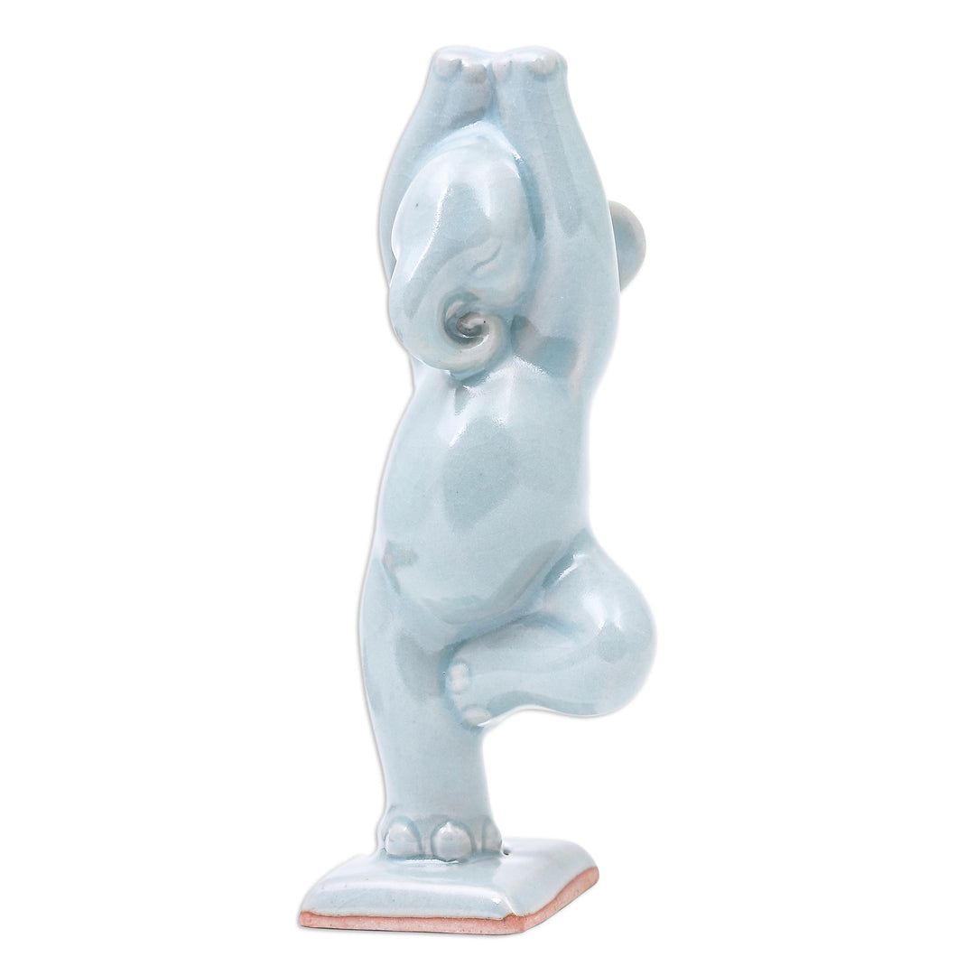 Ceramic Elephant Yoga Figurine from Thailand - Elephant Tree Pose