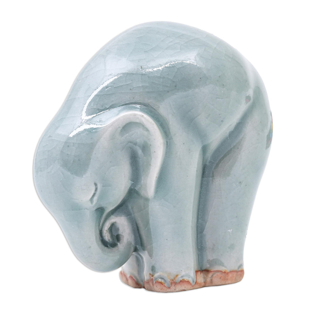 Ceramic Elephant Yoga-Themed Figurine from Thailand - Elephant Forward Bend