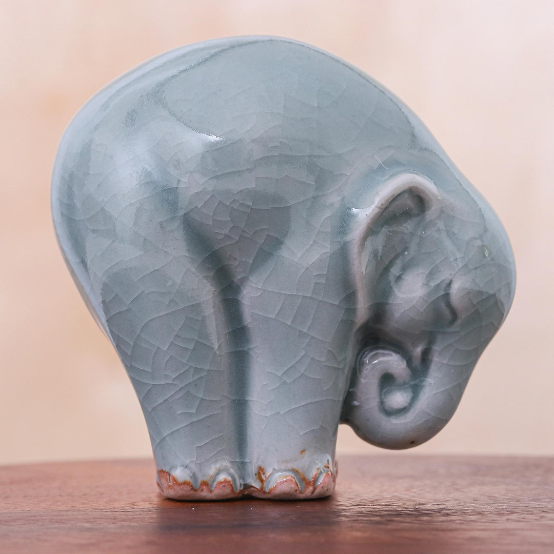 Ceramic Elephant Yoga-Themed Figurine from Thailand - Elephant Forward Bend