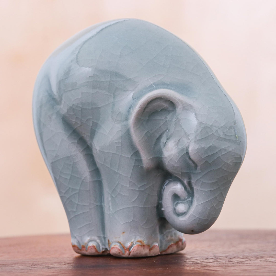 Ceramic Elephant Yoga-Themed Figurine from Thailand - Elephant Forward Bend