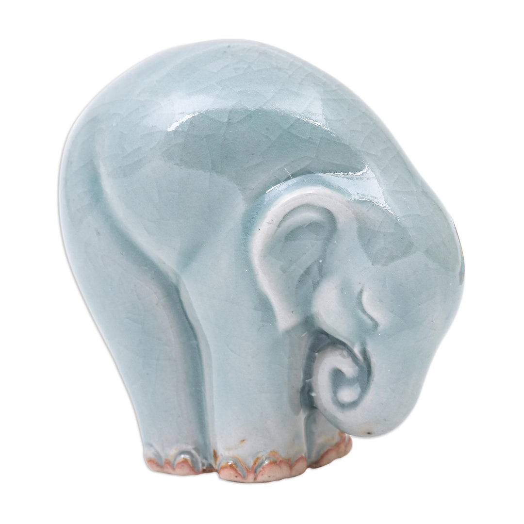 Ceramic Elephant Yoga-Themed Figurine from Thailand - Elephant Forward Bend