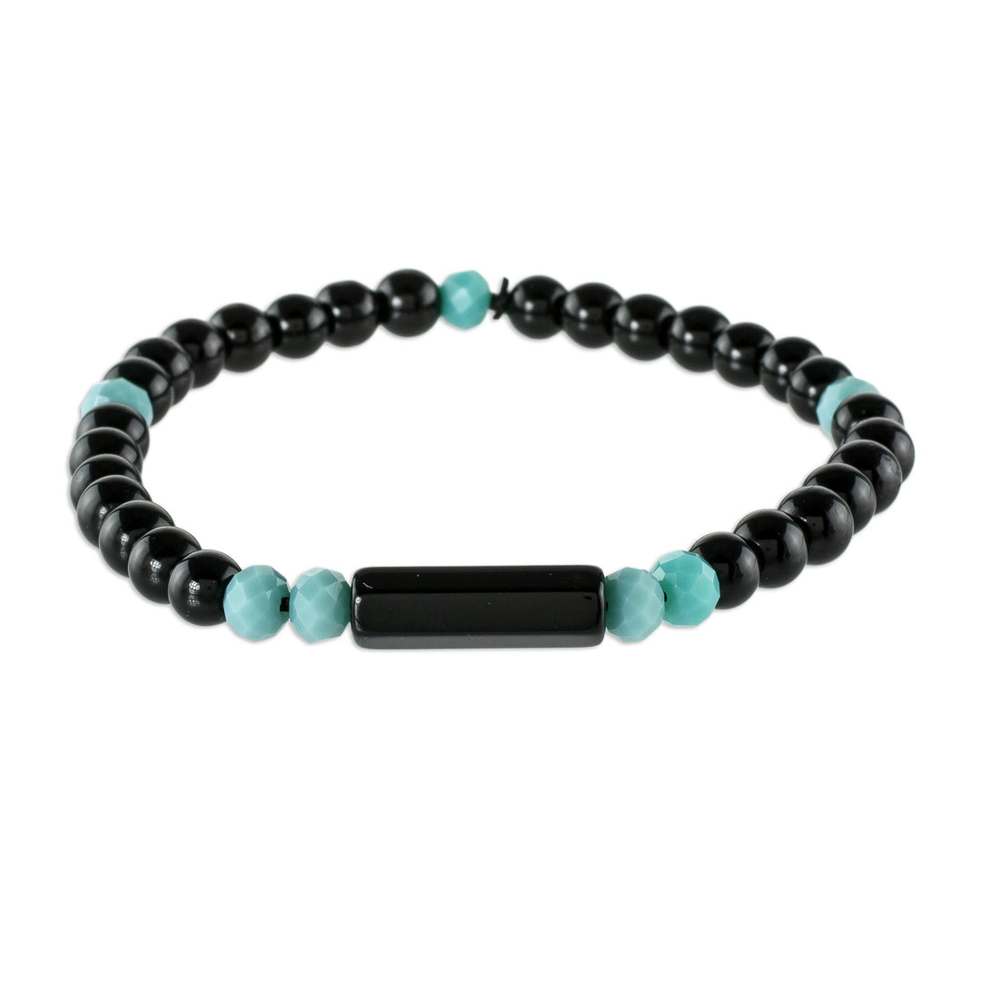 Unisex Beaded Onyx Bracelet with Crystal Accents - Strength and Vigor