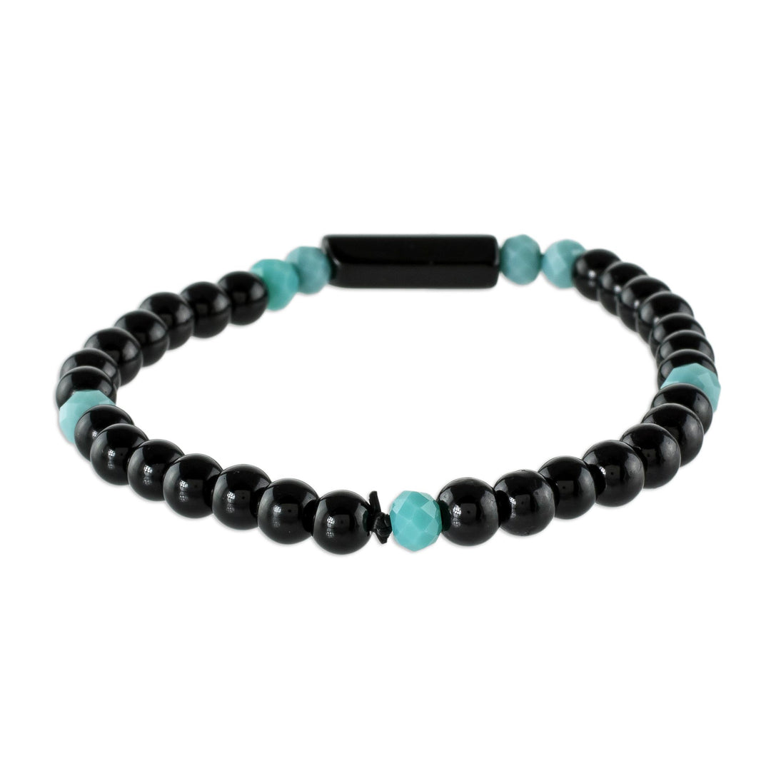 Unisex Beaded Onyx Bracelet with Crystal Accents - Strength and Vigor