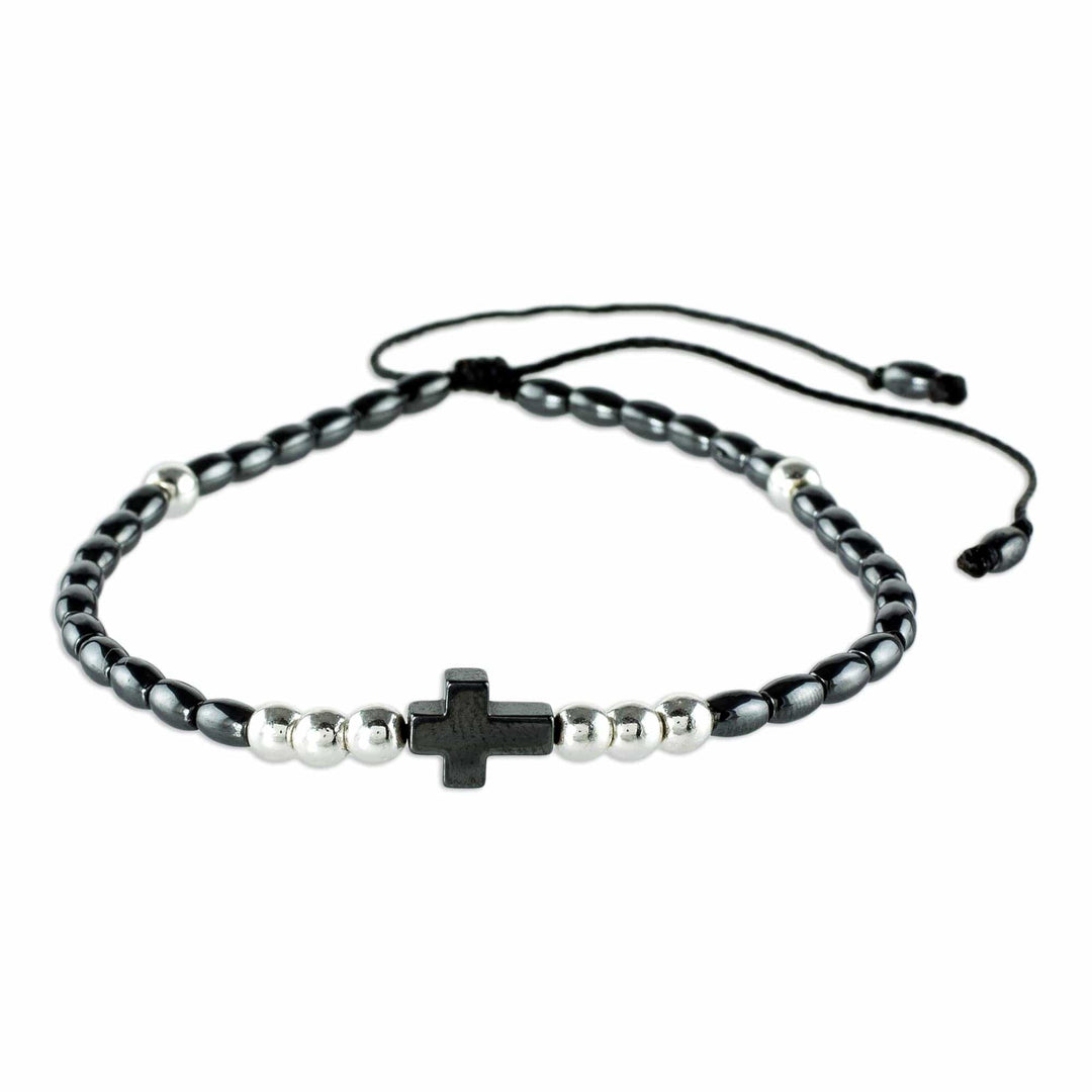 Hematite Beaded Men's Cross Bracelet - Hope and Salvation