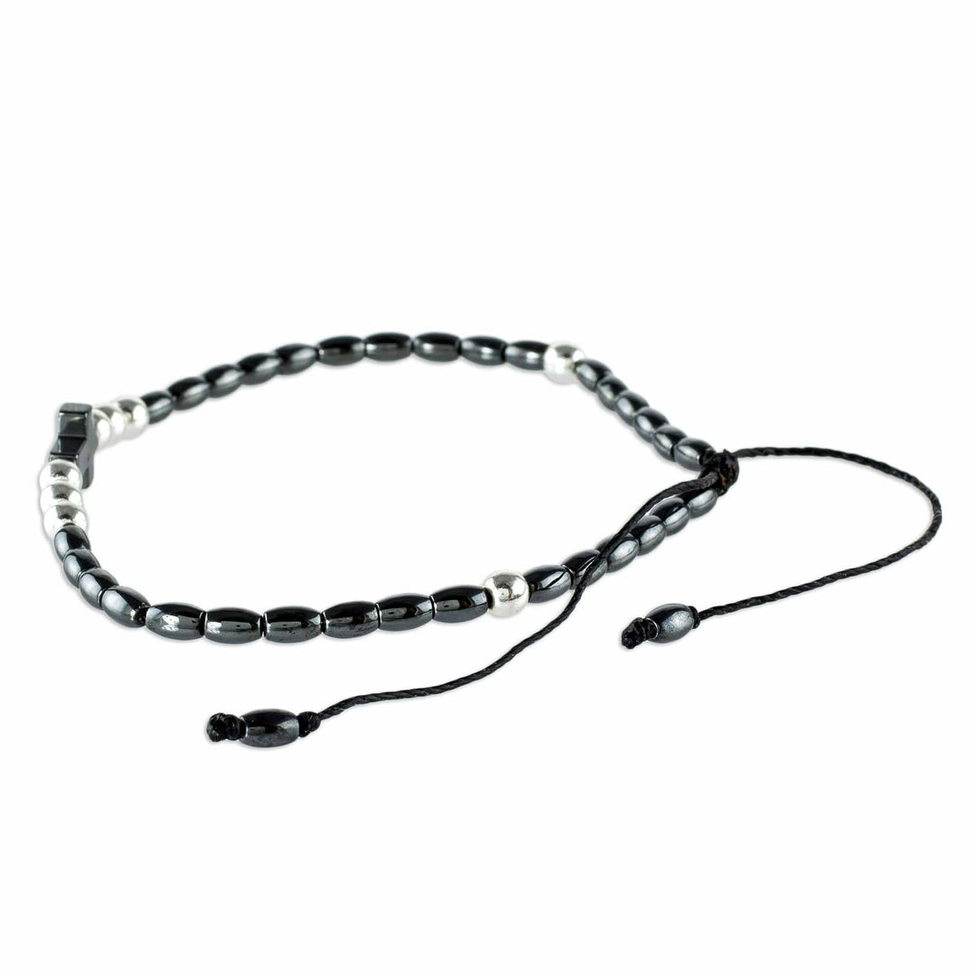 Hematite Beaded Men's Cross Bracelet - Hope and Salvation