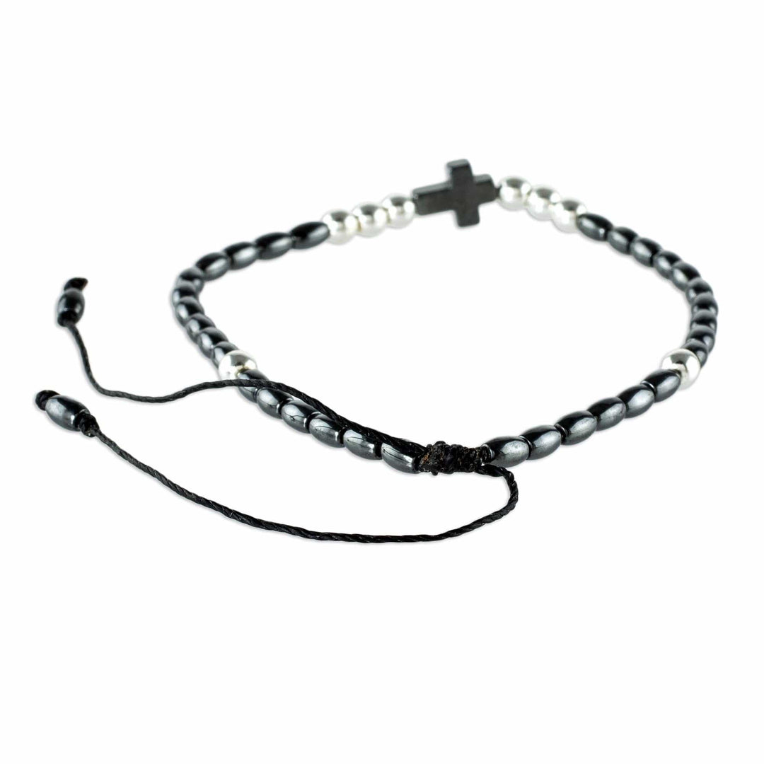 Hematite Beaded Men's Cross Bracelet - Hope and Salvation