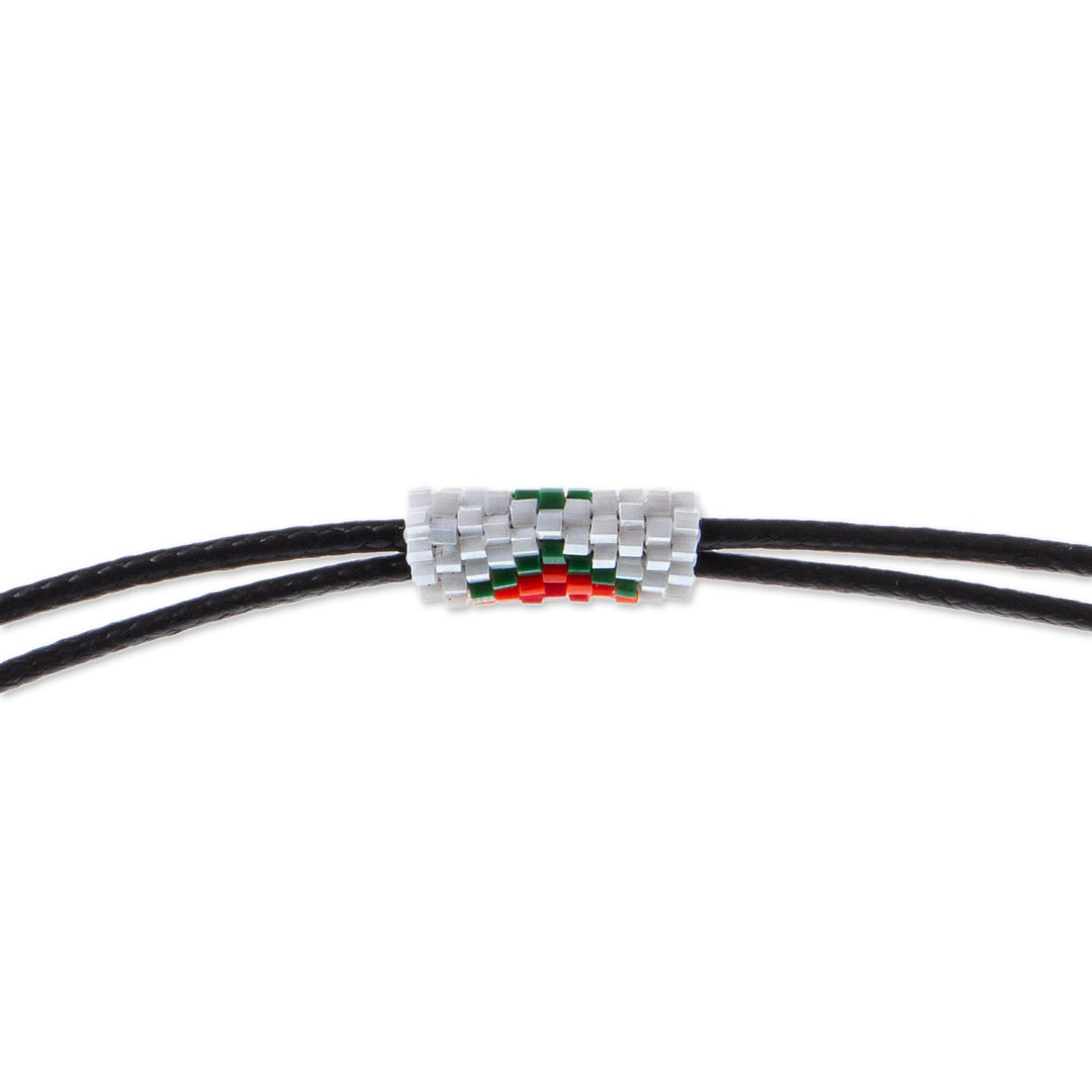 Beadwork Day of the Dead White Skull Huichol Necklace - White Skeleton
