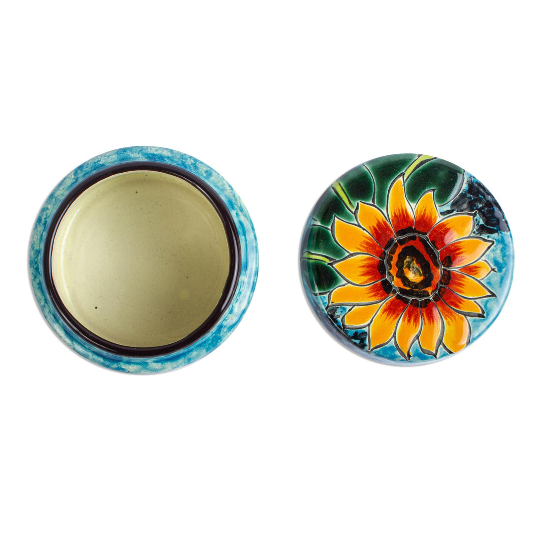 Hand Painted Sunflower Ceramic Jewelry Box - Brilliant Sunflower