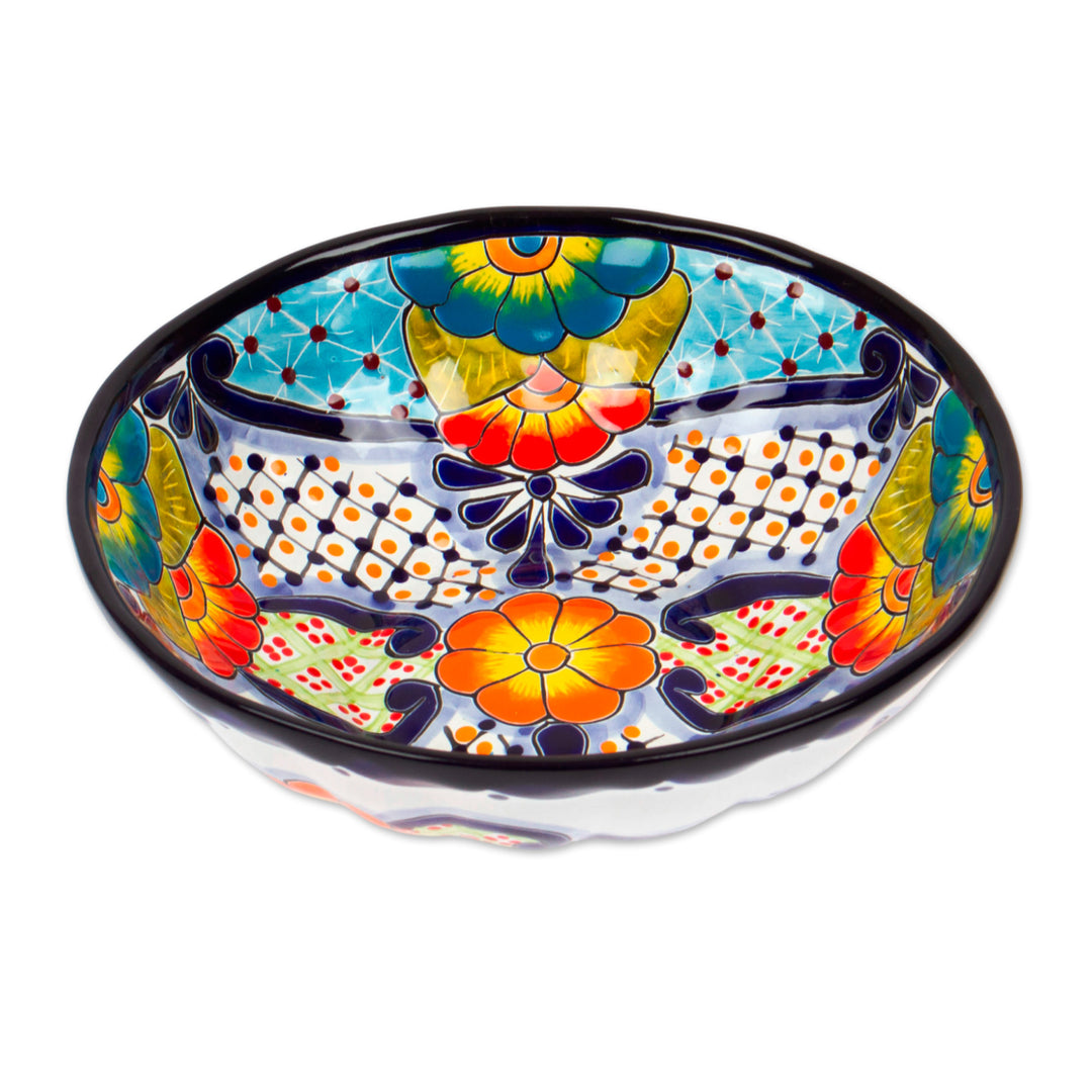 Mexican Talavera Style Ceramic Serving Bowl - Raining Flowers