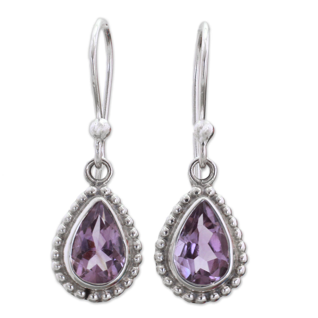Amethyst and Sterling Silver Dangle Earrings from India - Radiant Lilac