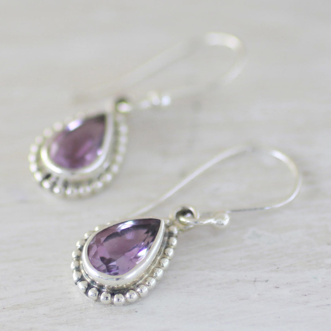 Amethyst and Sterling Silver Dangle Earrings from India - Radiant Lilac