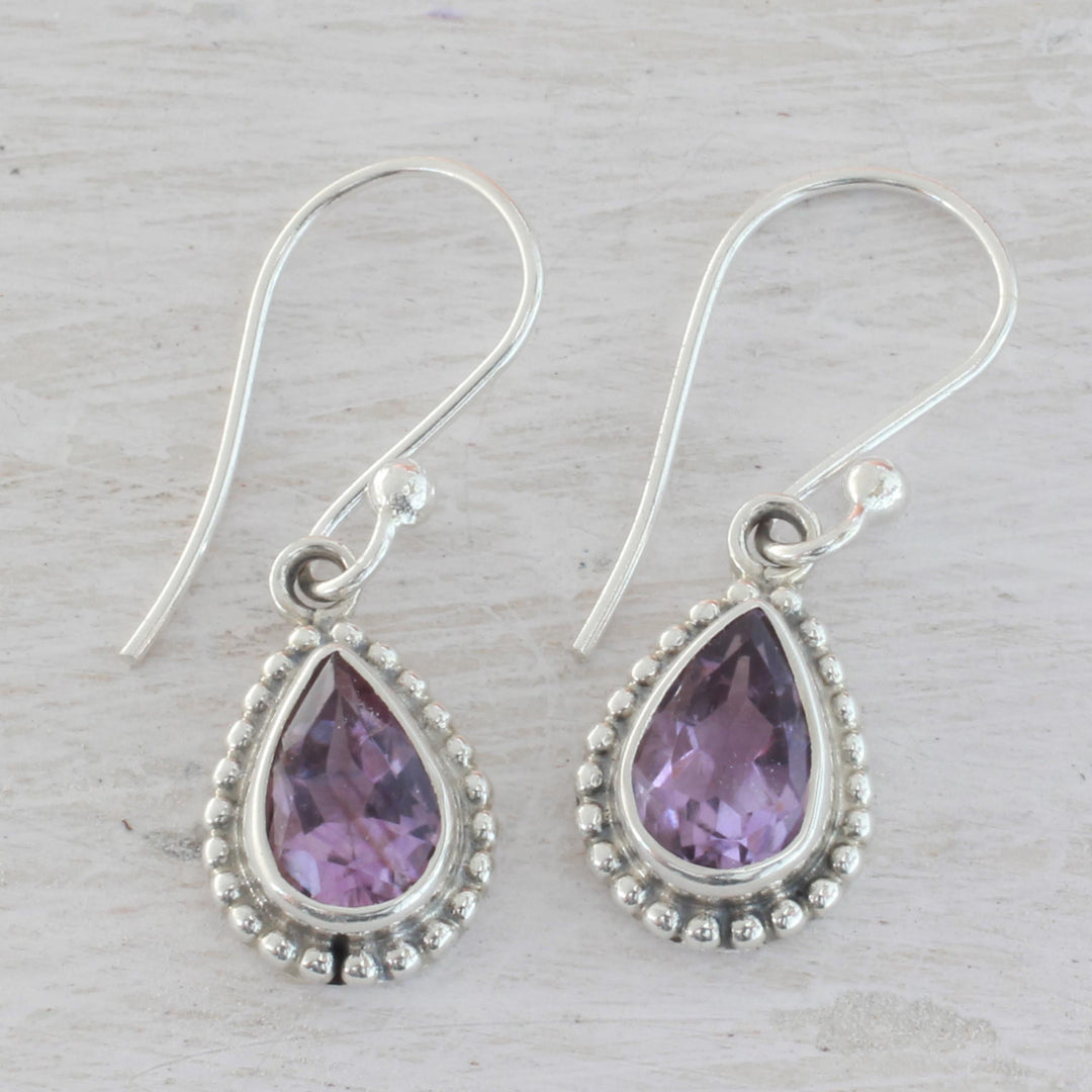 Amethyst and Sterling Silver Dangle Earrings from India - Radiant Lilac