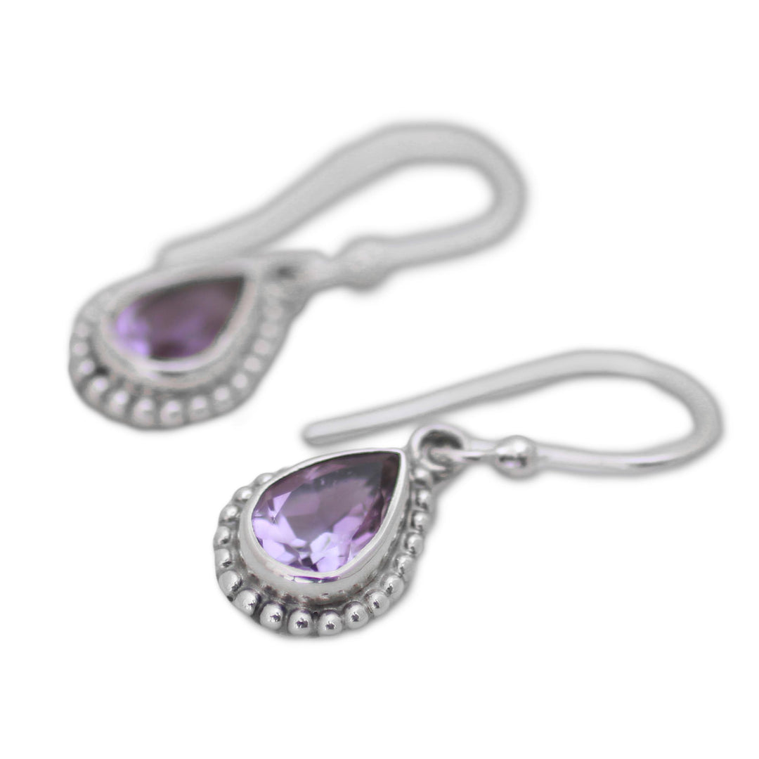 Amethyst and Sterling Silver Dangle Earrings from India - Radiant Lilac