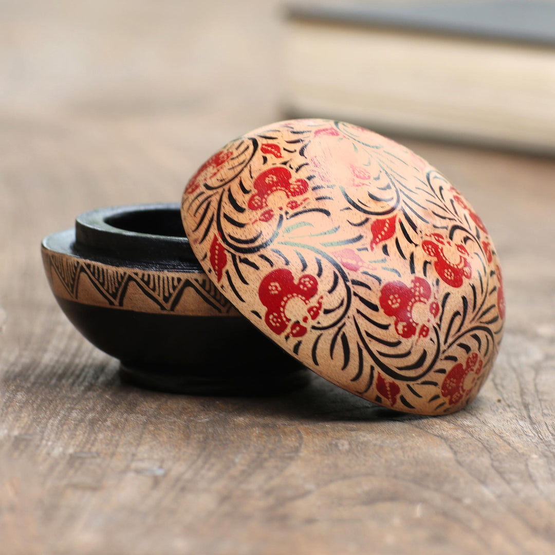 Balinese Round Wood Batik Decorative Box - Batik Circle