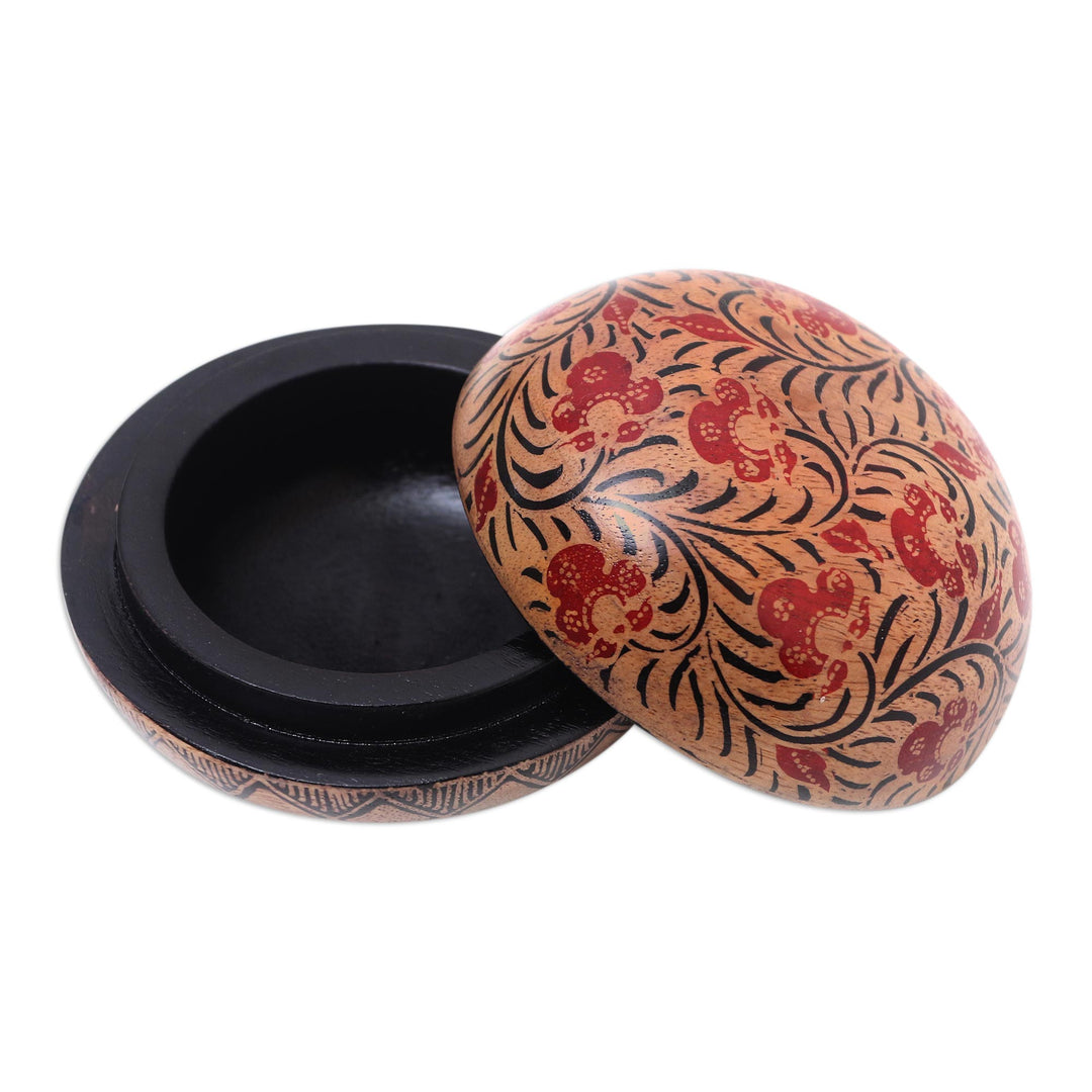 Balinese Round Wood Batik Decorative Box - Batik Circle